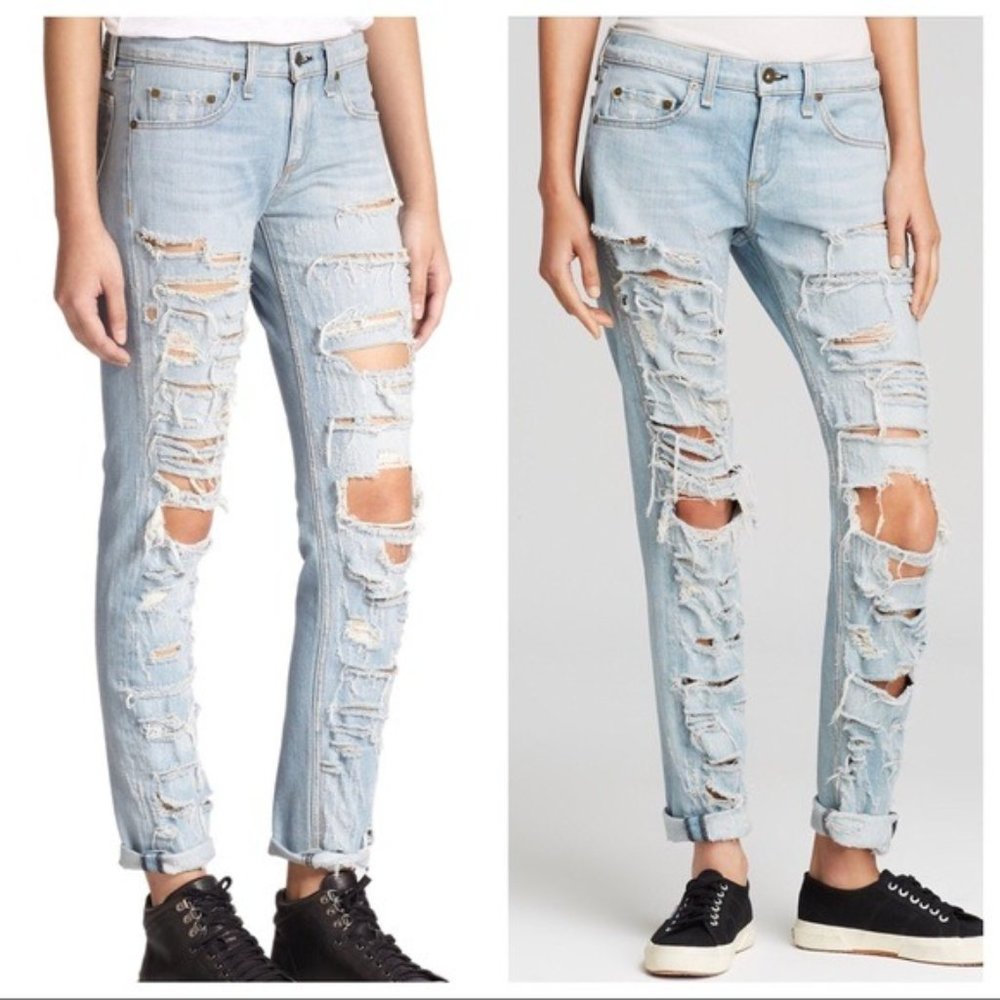 Rag & Bone Super Distressed Boot Cut BF Jeans